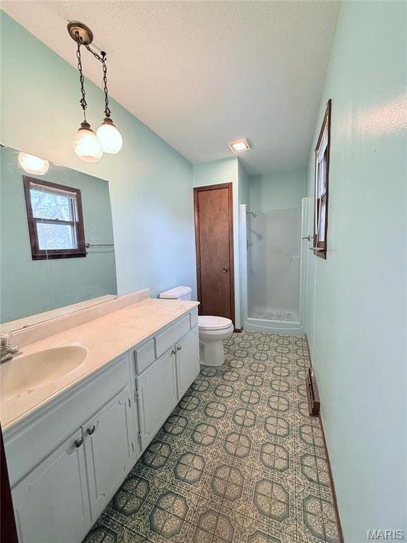 2013 Catalina Dr, West Plains, MO 65775 - full bath with a stall shower, vanity, toilet, and a textured ceiling