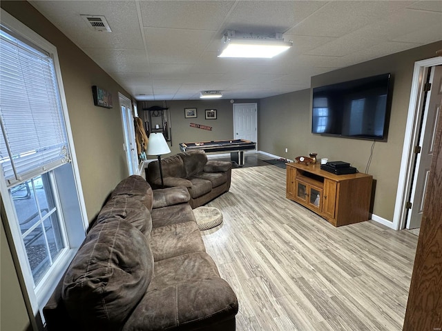 121 Stull Dr, Benton, MO 63736 - living area featuring pool table, healthy amount of natural light, light wood finished floors, baseboards, and a paneled ceiling