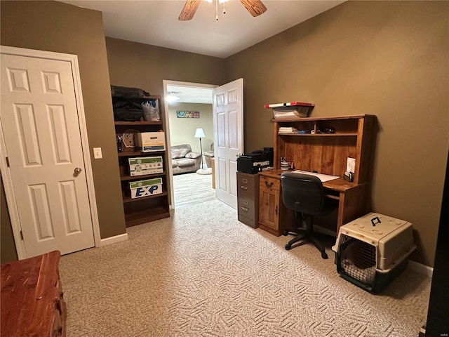 121 Stull Dr, Benton, MO 63736 - office area featuring light carpet and a ceiling fan