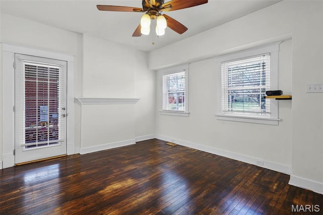 2326 Bellevue Ave, Saint Louis, MO 63143 - unfurnished room with hardwood / wood-style flooring, baseboards, and ceiling fan