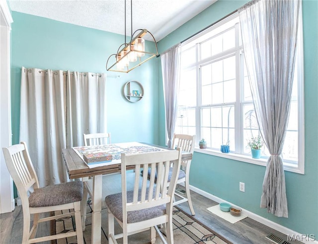 10415 Summerfield Dr, Rolla, MO 65401 - dining space featuring plenty of natural light, wood finished floors, baseboards, a chandelier, and a textured ceiling