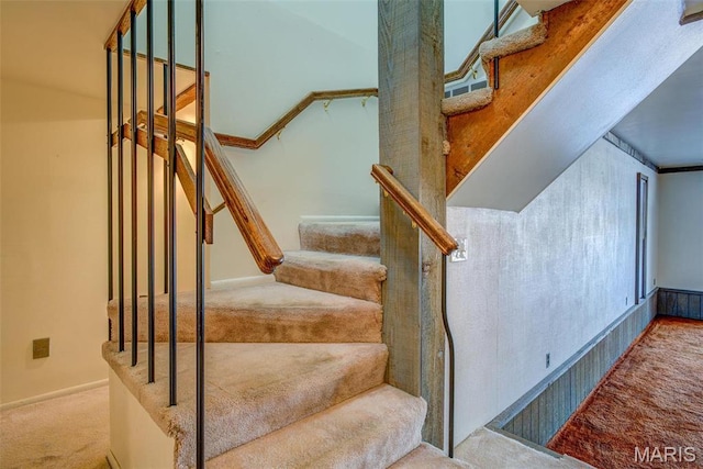 stairway featuring carpet floors