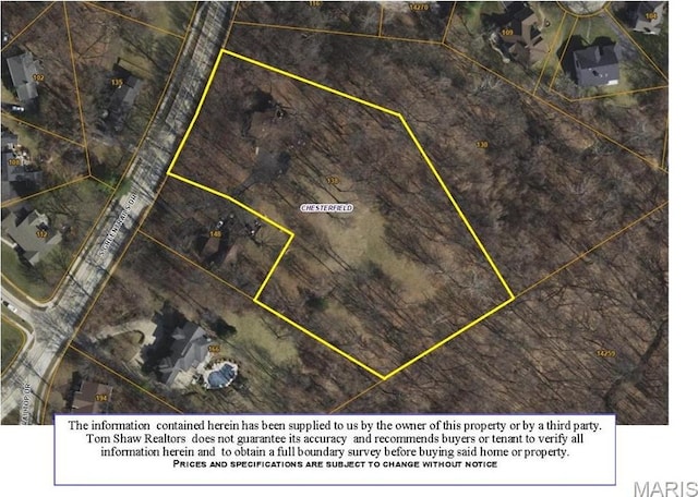 aerial view of property's location with property boundaries highlighted