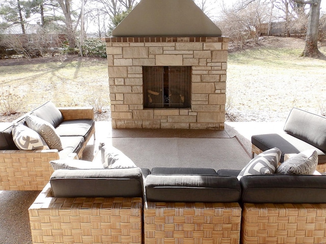 267 Saint Andrews Dr, Saint Albans, MO 63073 - view of patio featuring an outdoor stone fireplace
