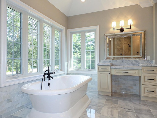 267 Saint Andrews Dr, Saint Albans, MO 63073 - bathroom with a soaking tub, vanity, tile walls, and tiled shower
