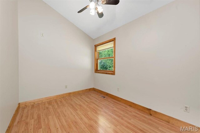 17102 Deer Mountain Rd, Marthasville, MO 63357 - spare room with light wood-type flooring, baseboards, lofted ceiling, and a ceiling fan