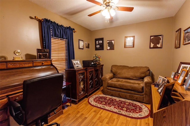 office featuring ceiling fan and wood finished floors