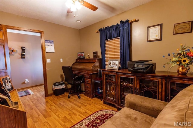 702 S 525th Rd, East Prairie, MO 63845 - office area featuring ceiling fan, wood finished floors, and baseboards