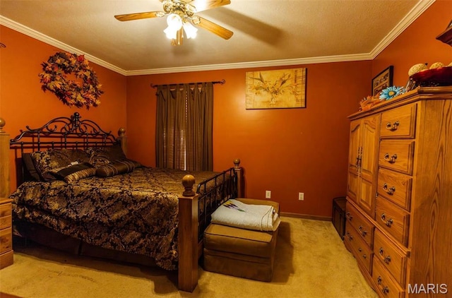702 S 525th Rd, East Prairie, MO 63845 - bedroom featuring light colored carpet, ornamental molding, and a ceiling fan