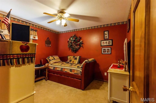 702 S 525th Rd, East Prairie, MO 63845 - bedroom with light carpet and ceiling fan