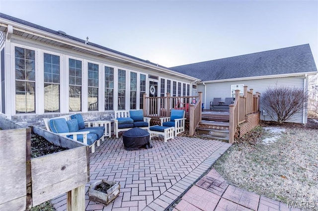 702 S 525th Rd, East Prairie, MO 63845 - view of patio / terrace with an outdoor living space with a fire pit and a deck