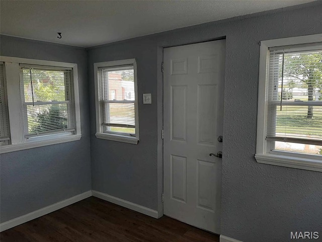708 E Pear Ave, Owensville, MO 65066 - entrance foyer with dark wood-style floors, baseboards, and a textured wall