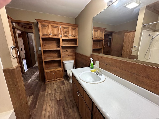 4117 State Highway 21, Grandin, MO 63943 - full bathroom with wainscoting, wood finished floors, toilet, a shower, and vanity