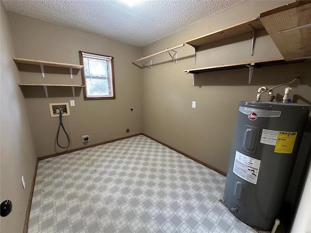 4117 State Highway 21, Grandin, MO 63943 - clothes washing area featuring electric dryer hookup, electric water heater, washer hookup, a textured ceiling, and baseboards
