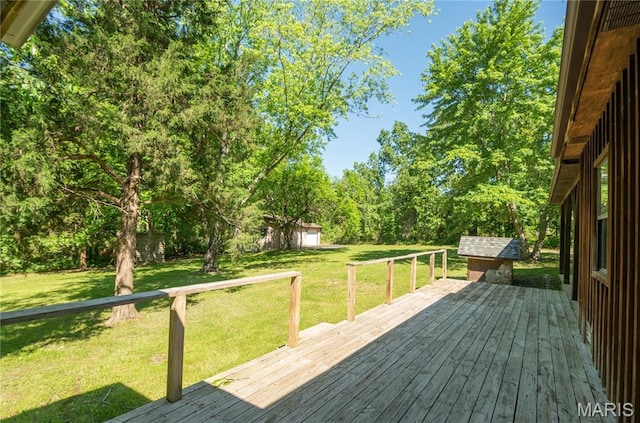 4117 State Highway 21, Grandin, MO 63943 - wooden deck featuring an outdoor structure and a lawn