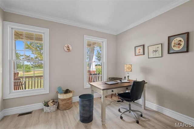 850 Aj Farm Ln, Washington, MO 63090 - office space featuring wood finished floors, baseboards, and crown molding
