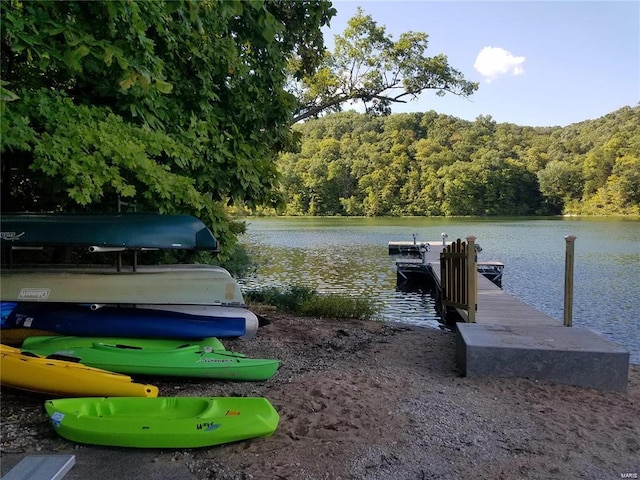 dock featuring a view of trees and a water view