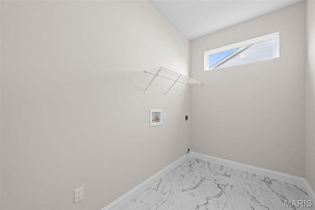2995 Halls Green Dr, Washington, MO 63090 - washroom with hookup for a washing machine, light marble finish flooring, electric dryer hookup, and baseboards