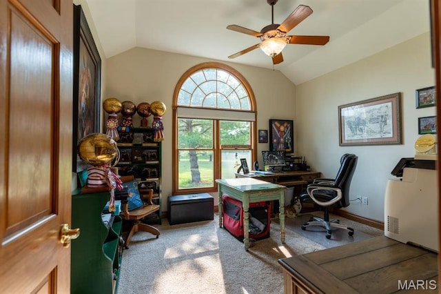 13112 Heritage Ln, Pocahontas, IL 62275 - office featuring lofted ceiling, a ceiling fan, and carpet floors