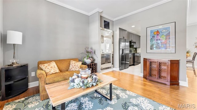 3258 Walter Ave, Saint Louis, MO 63143 - living room with crown molding, light wood-style floors, and baseboards