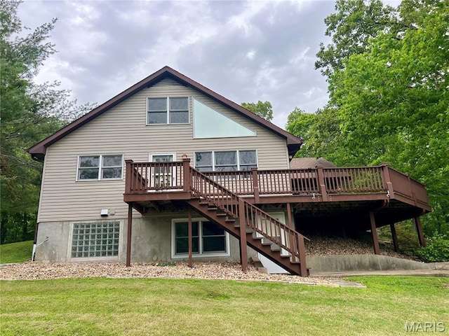 520 Christopher Dr, Perryville, MO 63775 - rear view of property with stairway, a wooden deck, and a lawn