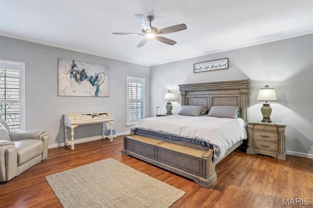 997 Sheffield Forest Ct, Wildwood, MO 63021 - bedroom featuring crown molding, baseboards, wood finished floors, and ceiling fan