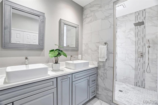 997 Sheffield Forest Ct, Wildwood, MO 63021 - full bath featuring marble finish flooring, a marble finish shower, and double vanity