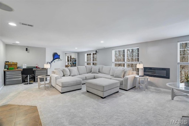 997 Sheffield Forest Ct, Wildwood, MO 63021 - living room with carpet flooring, plenty of natural light, recessed lighting, and an office area