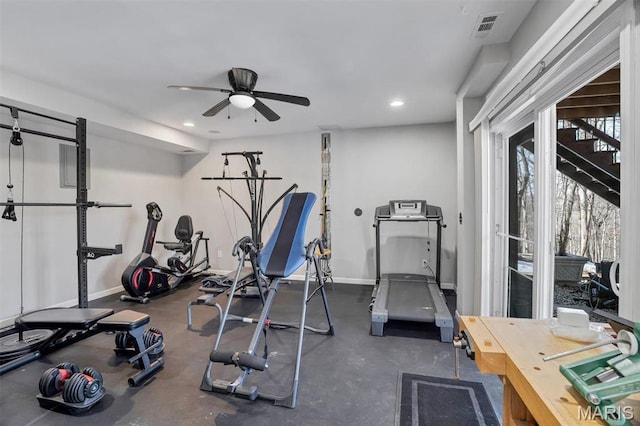 997 Sheffield Forest Ct, Wildwood, MO 63021 - exercise room featuring recessed lighting and a ceiling fan