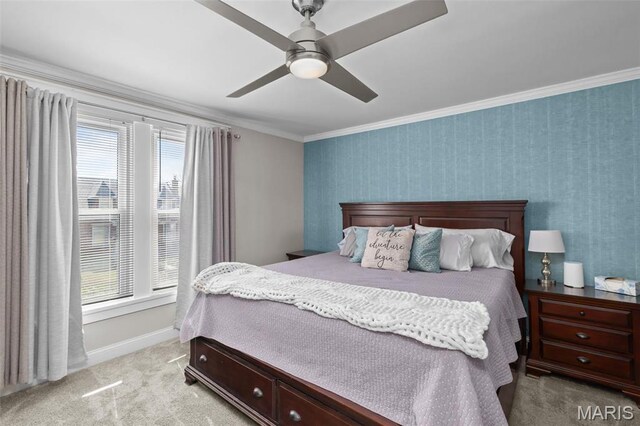 5839 W Park Ave, Saint Louis, MO 63110 - bedroom featuring crown molding, baseboards, carpet floors, and ceiling fan