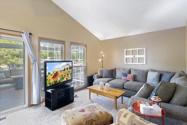 29420 Park Ave, Gravois Mills, MO 65037 - carpeted living area featuring high vaulted ceiling