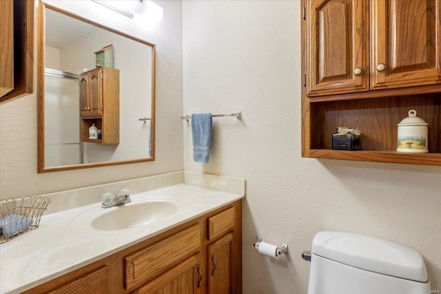 29422 Park Ave, Gravois Mills, MO 65037 - bathroom with toilet, vanity, and an enclosed shower