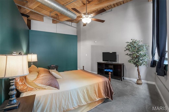 901 Washington Ave Unit 304, Saint Louis, MO 63101 - bedroom with a towering ceiling and a wood ceiling with exposed beams
