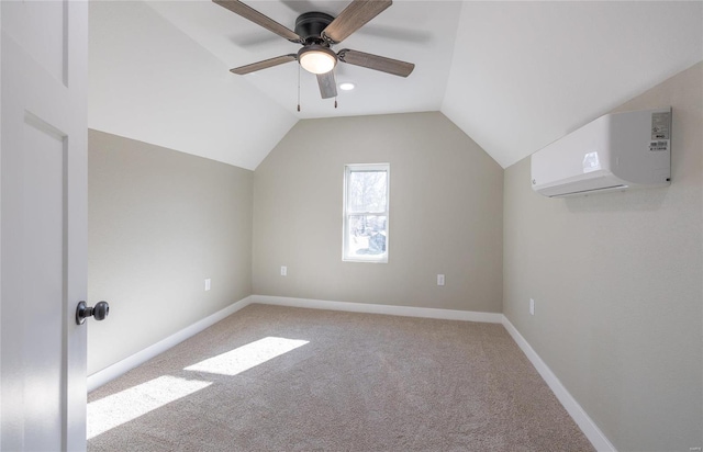 120 E Charles St, St James, MO 65559 - bonus room featuring an AC wall unit, vaulted ceiling, a ceiling fan, light colored carpet, and baseboards