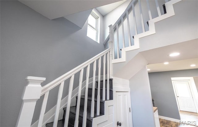 120 E Charles St, St James, MO 65559 - stairway with a high ceiling and recessed lighting