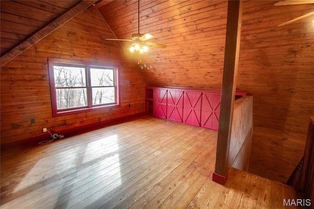 40 Country Ln, Wood River, IL 62095 - additional living space featuring a ceiling fan, light wood finished floors, wood walls, and wood ceiling