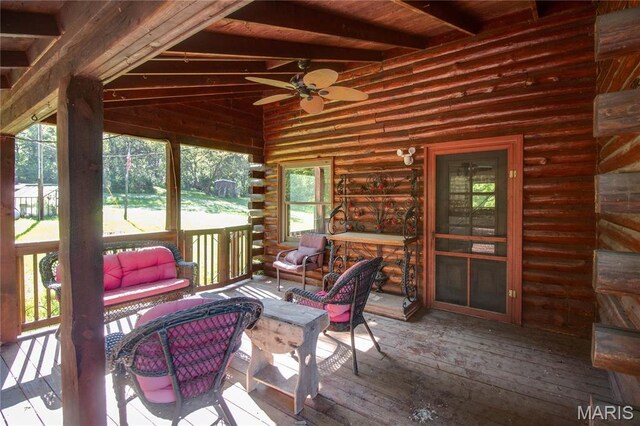 40 Country Ln, Wood River, IL 62095 - sunroom / solarium with a ceiling fan, outdoor lounge area, lofted ceiling, and healthy amount of natural light