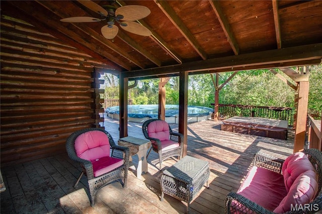 40 Country Ln, Wood River, IL 62095 - deck with a hot tub and ceiling fan