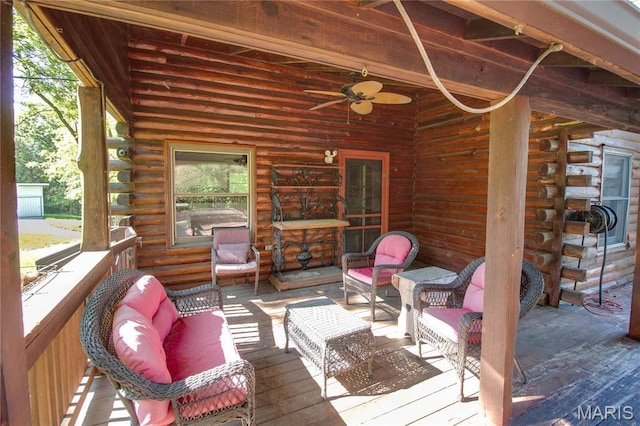 40 Country Ln, Wood River, IL 62095 - wooden deck with ceiling fan and outdoor lounge area