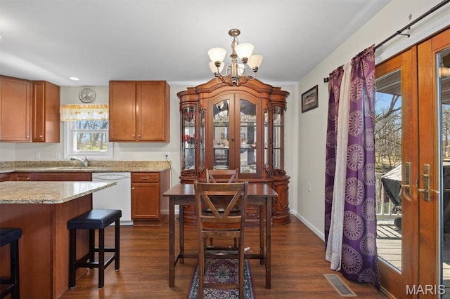 10949 Clearwater Ln, Plainview, IL 62685 - dining room with a chandelier, dark wood finished floors, and recessed lighting