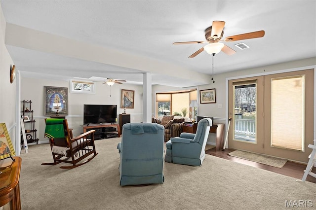 10949 Clearwater Ln, Plainview, IL 62685 - carpeted living area featuring ceiling fan