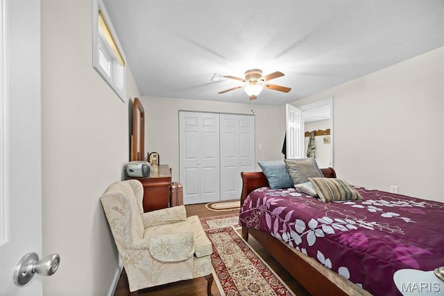 10949 Clearwater Ln, Plainview, IL 62685 - bedroom featuring wood finished floors, a closet, and ceiling fan