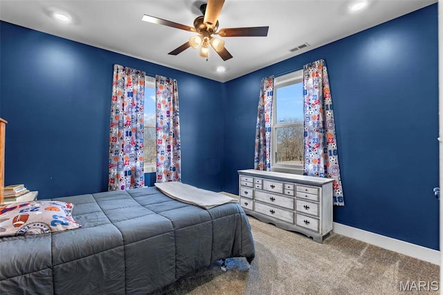 284 Ridge Rd, Oak Ridge, MO 63769 - carpeted bedroom with ceiling fan, baseboards, and recessed lighting