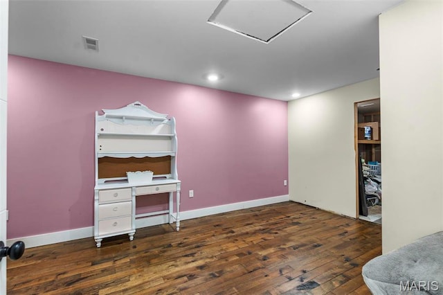 284 Ridge Rd, Oak Ridge, MO 63769 - office area with hardwood / wood-style floors, attic access, recessed lighting, and baseboards
