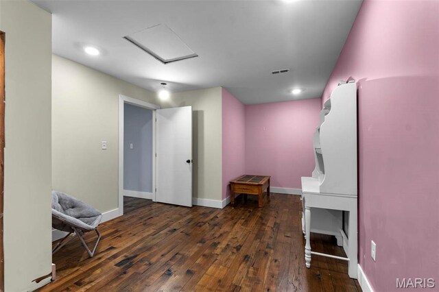 284 Ridge Rd, Oak Ridge, MO 63769 - interior space with attic access, dark wood-style flooring, baseboards, and recessed lighting