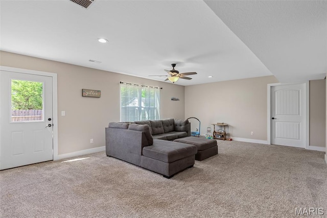 135 Mary Catherine, Waynesville, MO 65583 - carpeted living room featuring a ceiling fan and recessed lighting