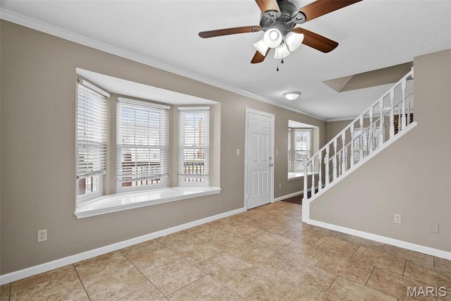 1619 Florine Boulevard E, Saint Charles, MO 63303 - entryway featuring crown molding, stairway, and a ceiling fan