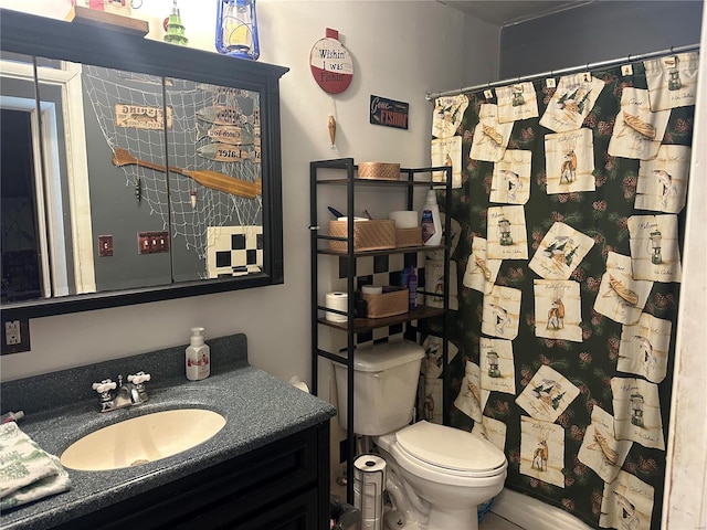 128 Pine St, Ironton, MO 63650 - full bath featuring toilet, vanity, and a shower with curtain