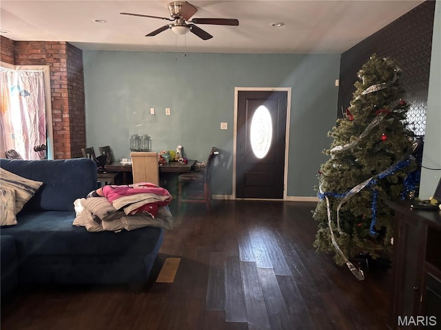 4600 Carrie Ave, Saint Louis, MO 63115 - living area featuring hardwood / wood-style flooring, ceiling fan, and baseboards