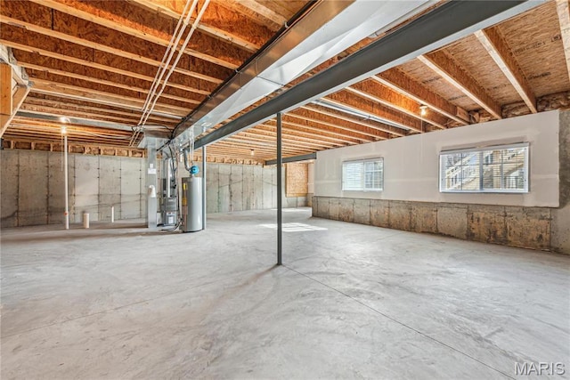 below grade area with water heater and heating unit
